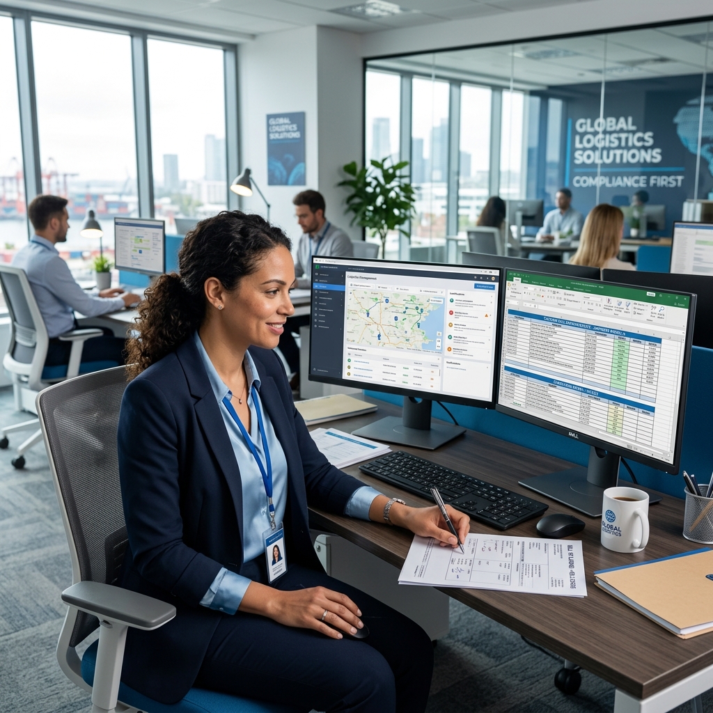 Customs compliance broker reviewing audit files